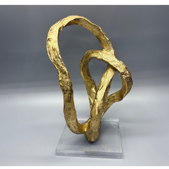 Gold Tone Abstract Twist Sculpture Modern Tabletop Art Decor Contemporary Design - Picture 2 of 9
